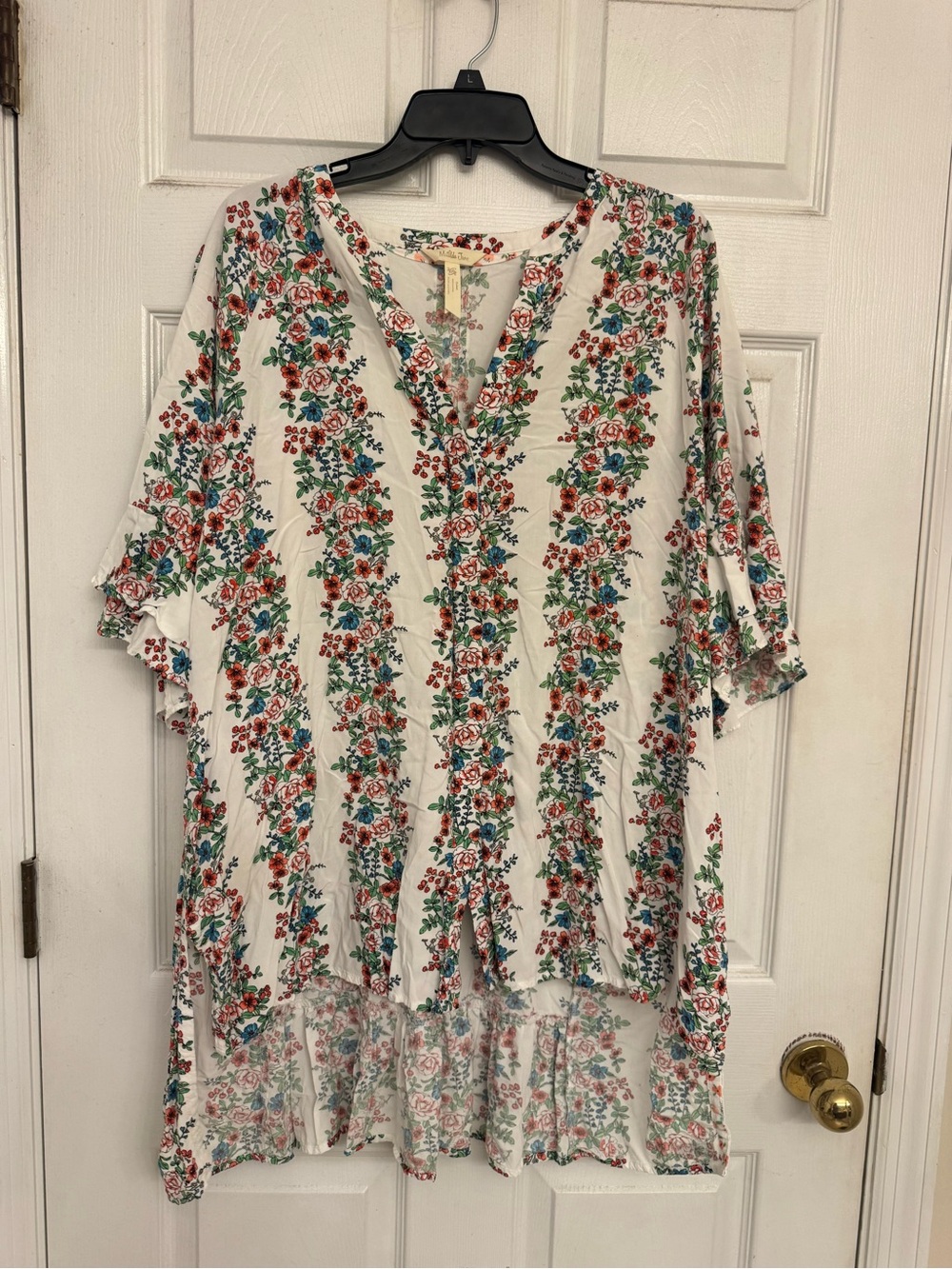 Matilda Jane White Tunic with Red & Green Floral Stripes